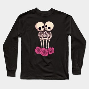 Preppy Skeleton, valentines day, pink skull Long Sleeve T-Shirt